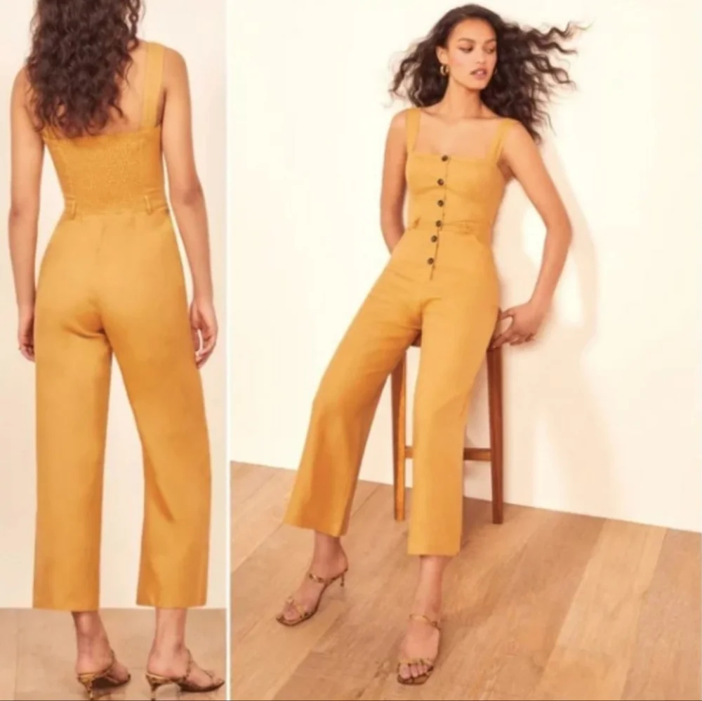 NEW Reformation Tyler Jumpsuit Ochre Mustard Yellow size 12‎